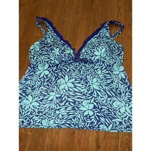 Kim Rogers Floral Tankini Ruffle Swim Top Tie 22W Beachy Classy Tropical